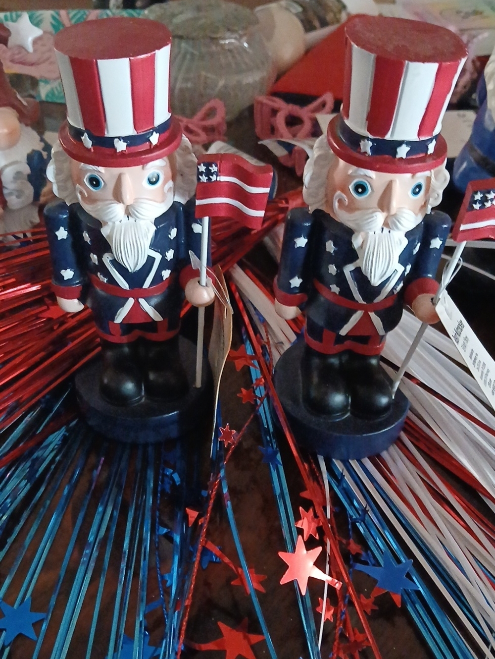 Patriotic Red White & Blue Uncle Sam Figurine Set